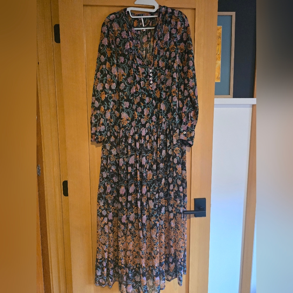 Anthropologie Floral Maxi Dress - Black and Orange